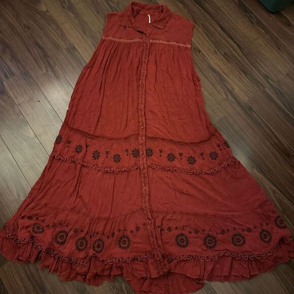 Free people pretty cozy maxi dress medium orange - Picture 2 of 9